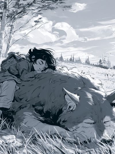 Boy and Wolf Forest Print. poster