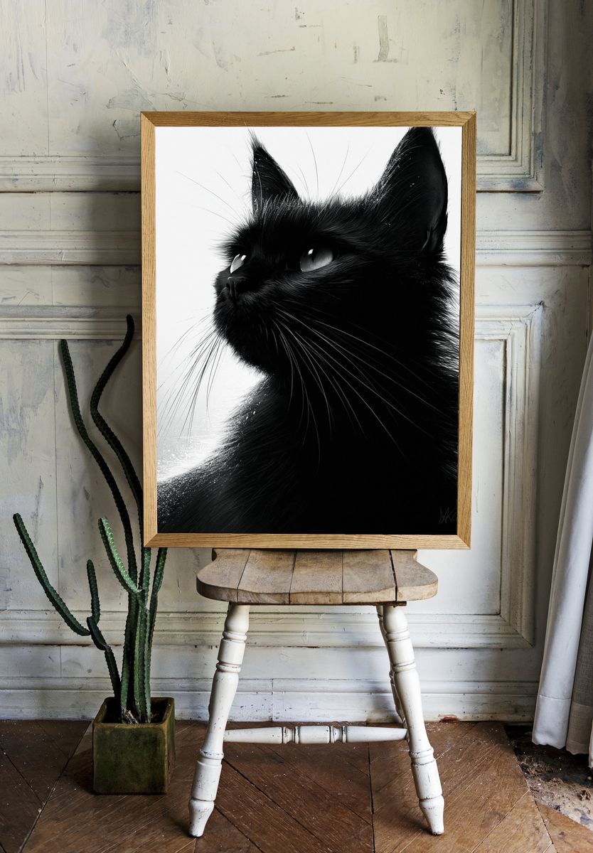 Black Cat Portrait Photography Poster. — room view 1