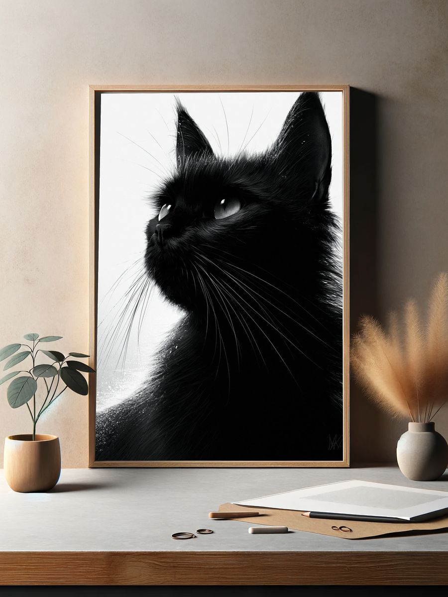 Black Cat Portrait Photography Poster. — room view 2