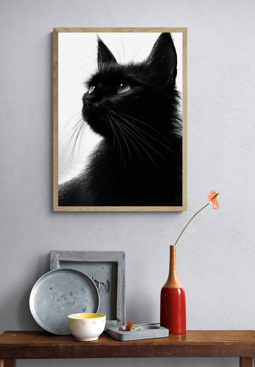 Black Cat Portrait Photography Poster. — room view 3