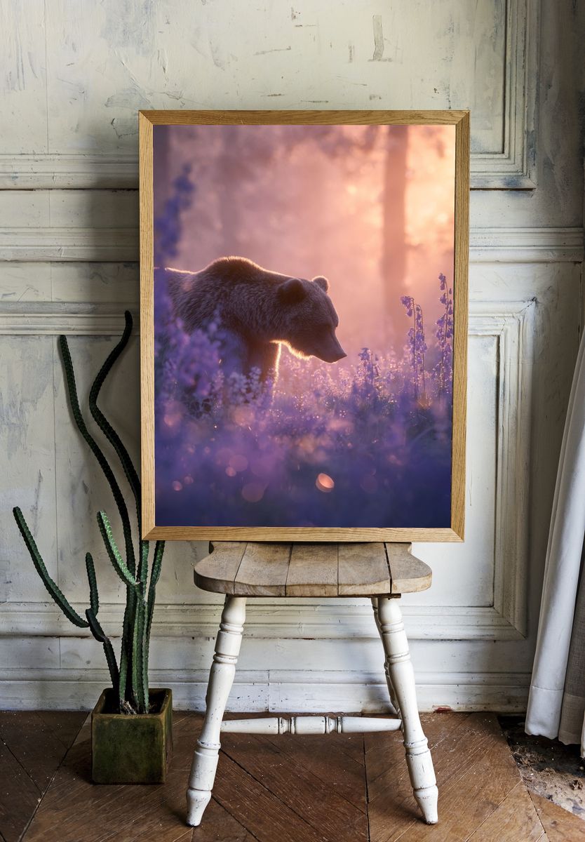 Bear in Lavender Light Poster. — room view 1