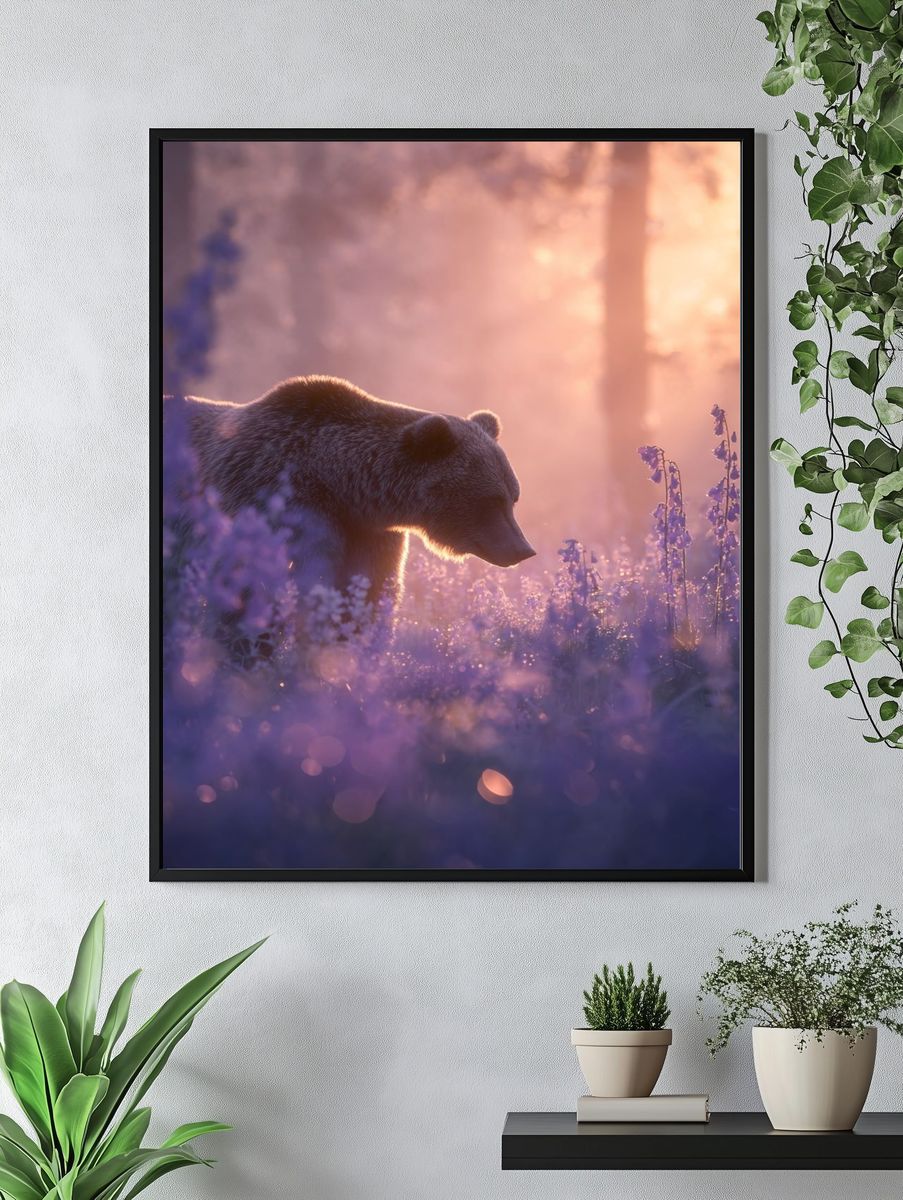Bear in Lavender Light Poster. — room view 4