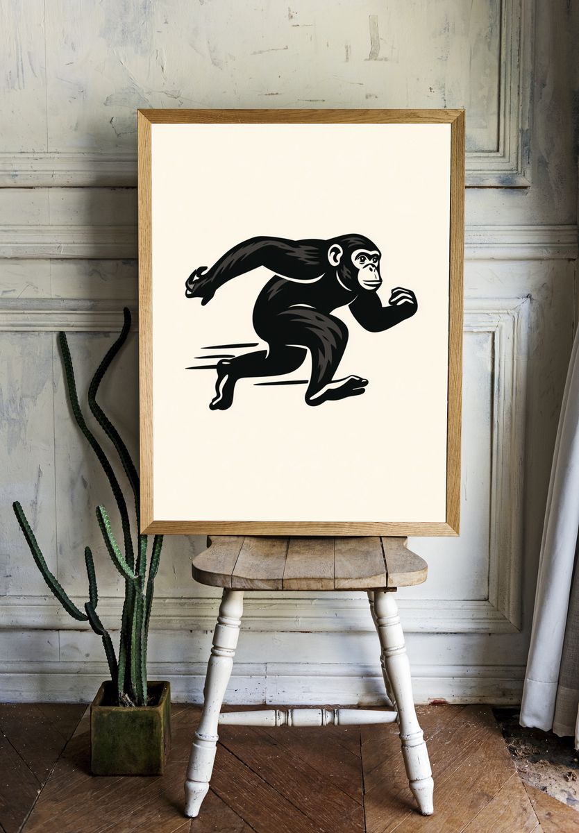 Running Chimpanzee Illustration Poster. — room view 1