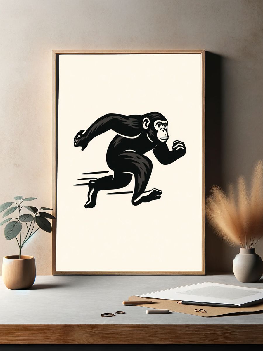 Running Chimpanzee Illustration Poster. — room view 2