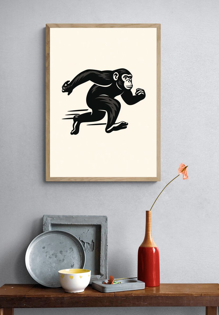 Running Chimpanzee Illustration Poster. — room view 3