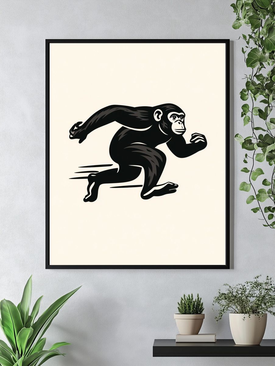 Running Chimpanzee Illustration Poster. — room view 4
