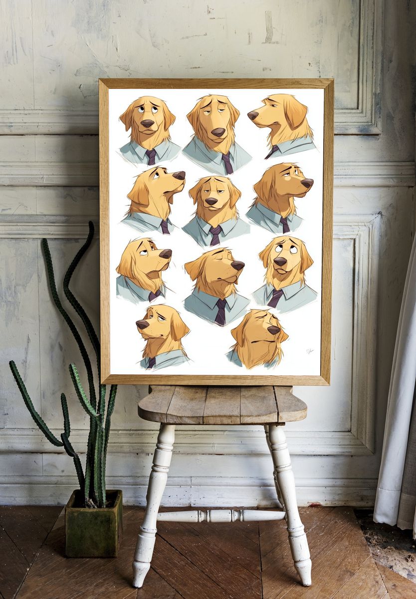 Golden Retriever Expressions Illustration Poster. room preview