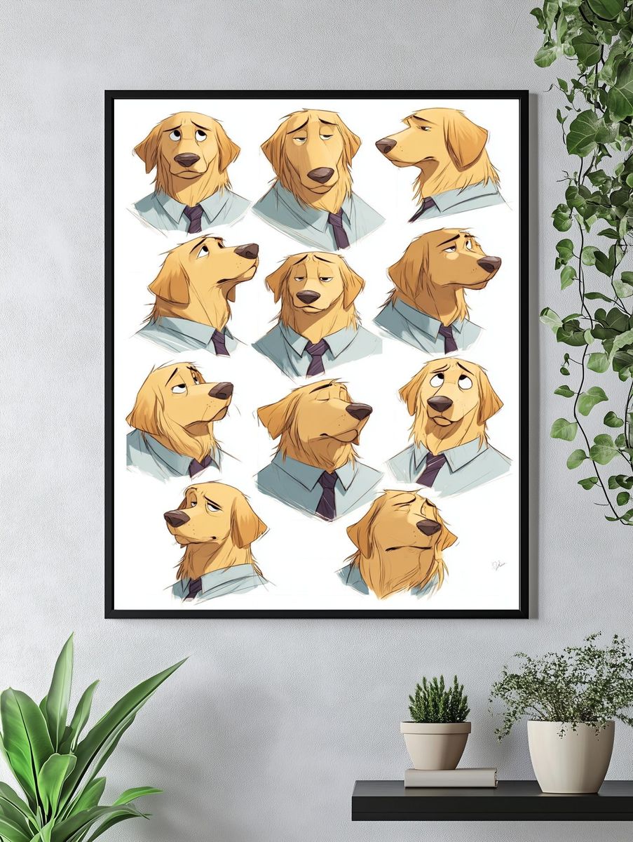 Golden Retriever Expressions Illustration Poster. — room view 4
