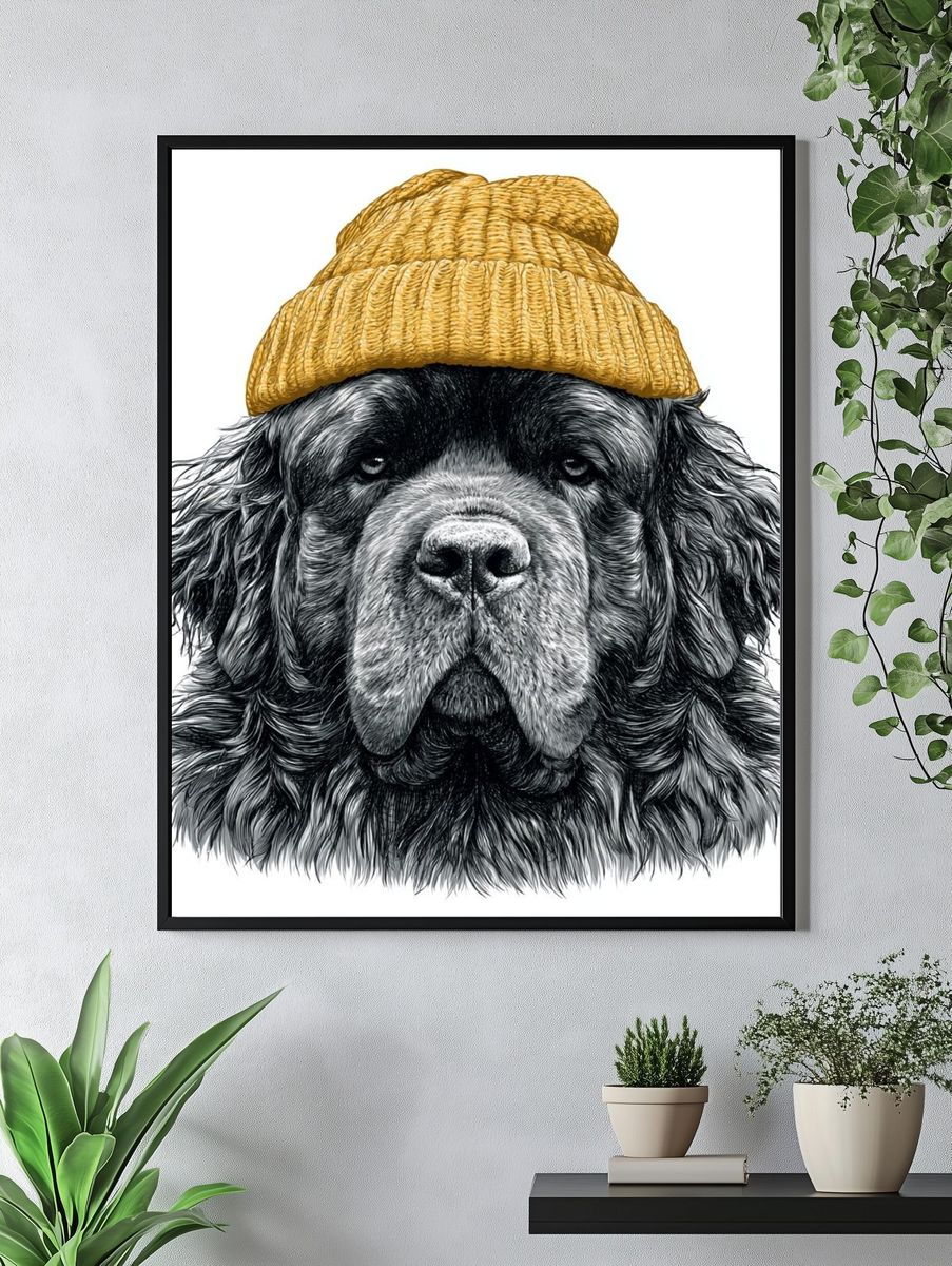 Bearded Dog in Beanie Illustration Poster. — room view 4