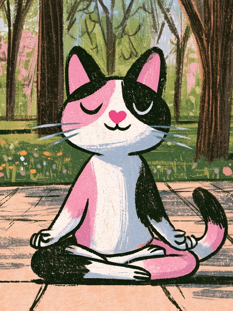 Meditating Cat Illustration Poster. poster — animals art