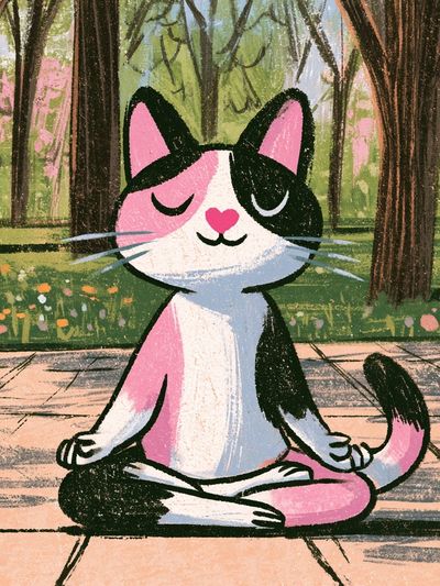 Meditating Cat Illustration Poster. poster