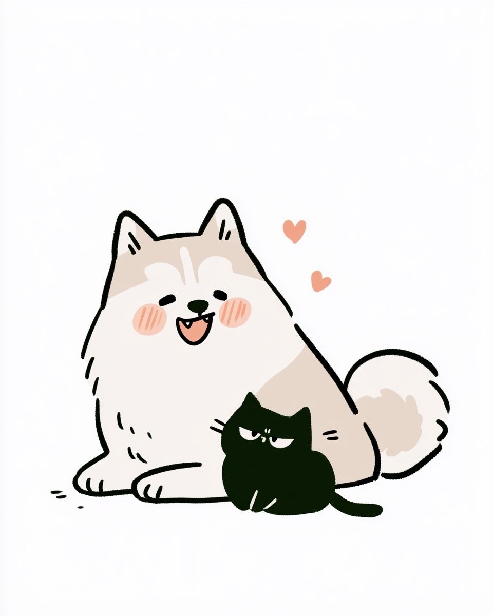 Cute Cat and Dog Illustration Poster. poster detail