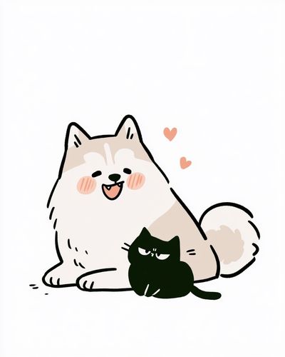 Cute Cat and Dog Illustration Poster.