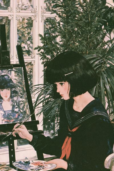 Sailor Girl at Easel Print. poster