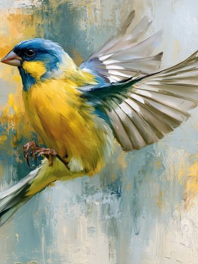 Blue and Yellow Bird Illustration Poster. poster