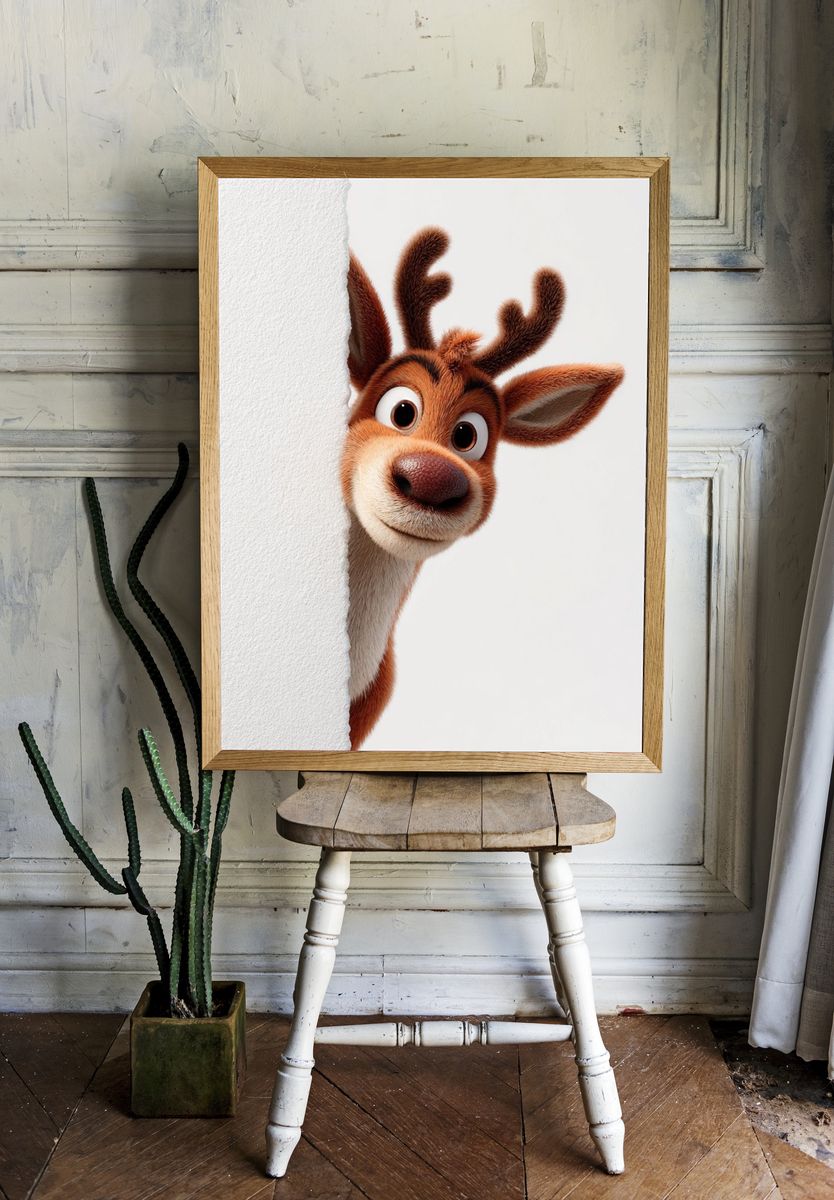 Curious Reindeer Cartoon Poster. — room view 1
