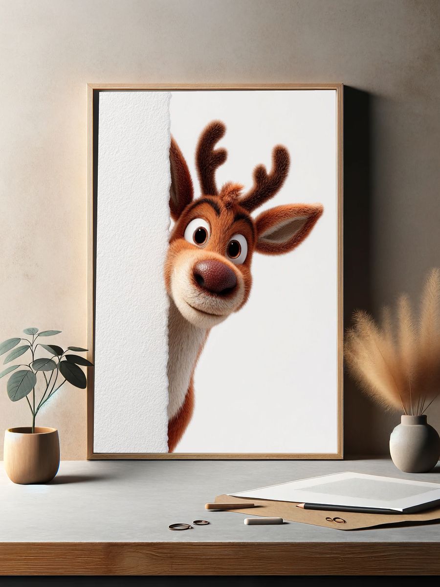 Curious Reindeer Cartoon Poster. — room view 2