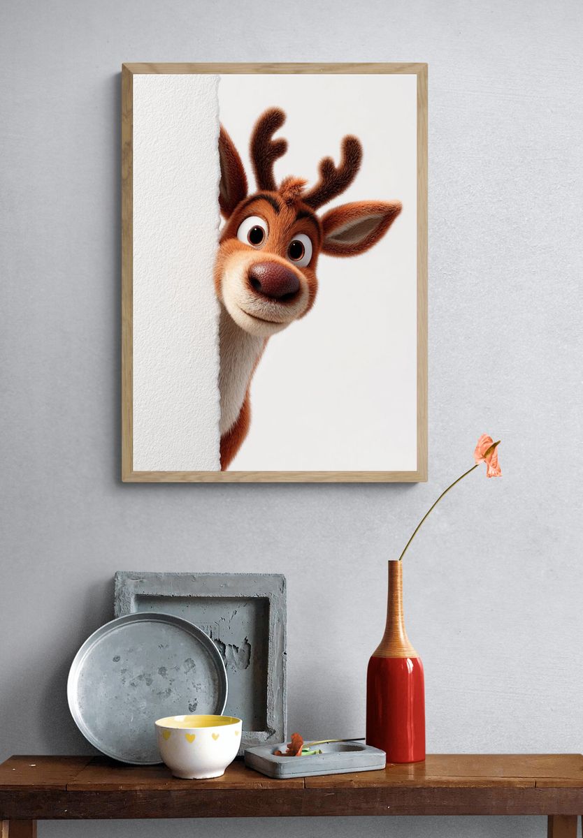 Curious Reindeer Cartoon Poster. — room view 3
