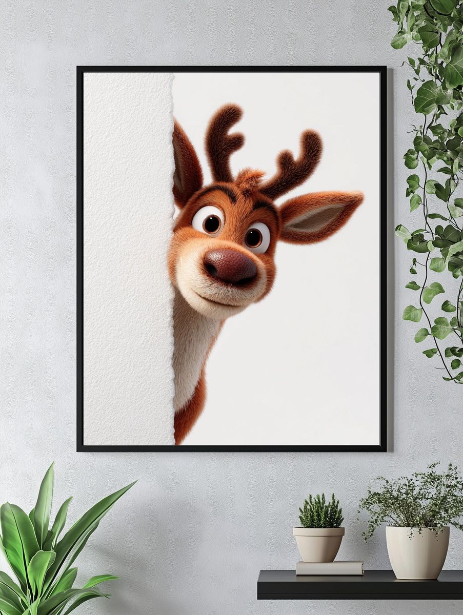 Curious Reindeer Cartoon Poster. — room view 4