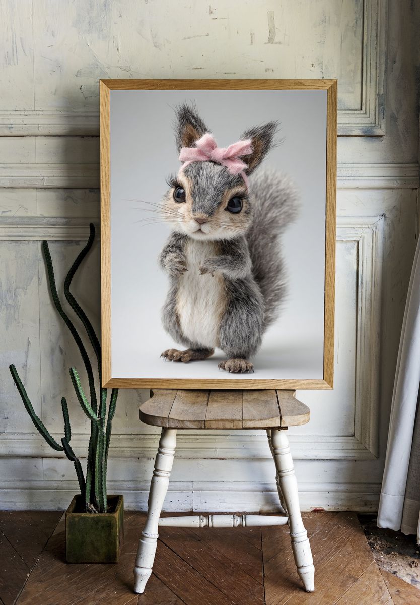 Baby Squirrel Portrait Print. room preview