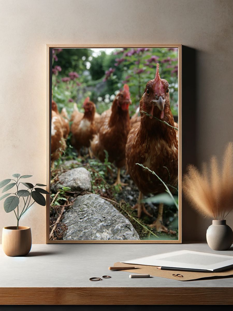 Curious Hens Garden Photography Poster. — room view 2