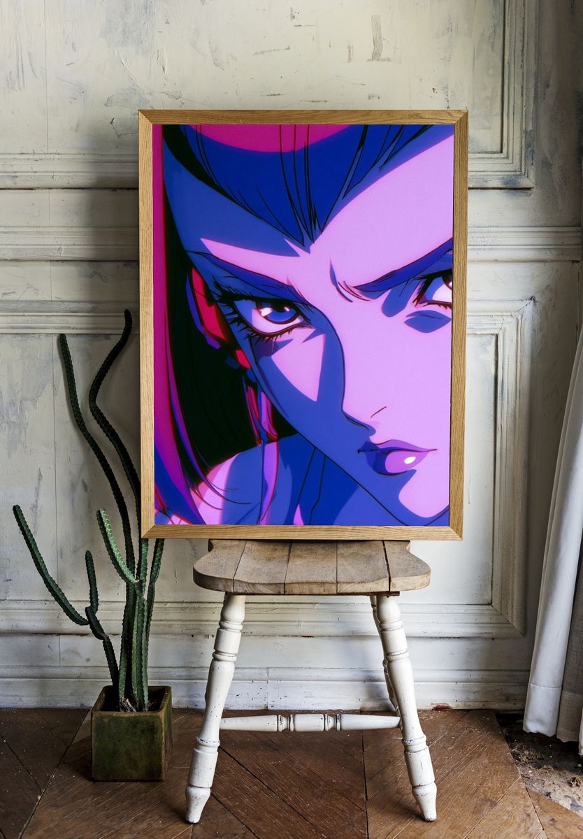 Neon Anime Portrait Poster. room preview