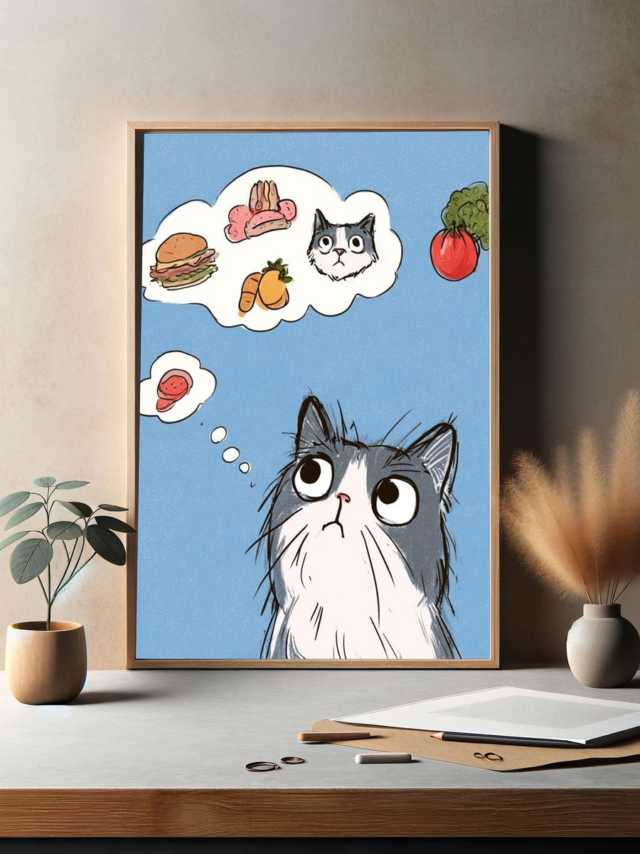 Hungry Cat Cartoon Poster. — room view 2