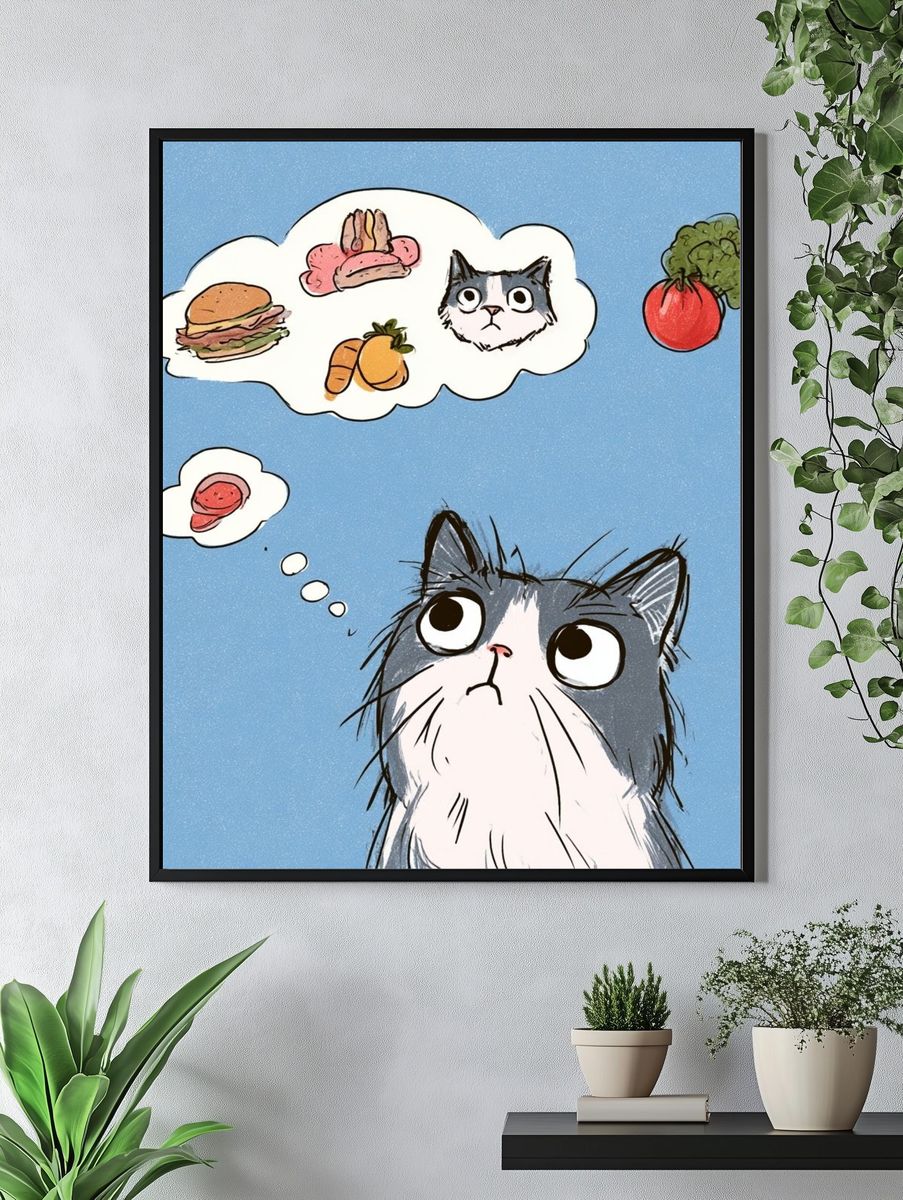 Hungry Cat Cartoon Poster. — room view 4