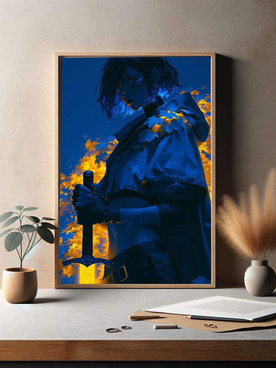 Blue Warrior Anime Poster. — room view 2