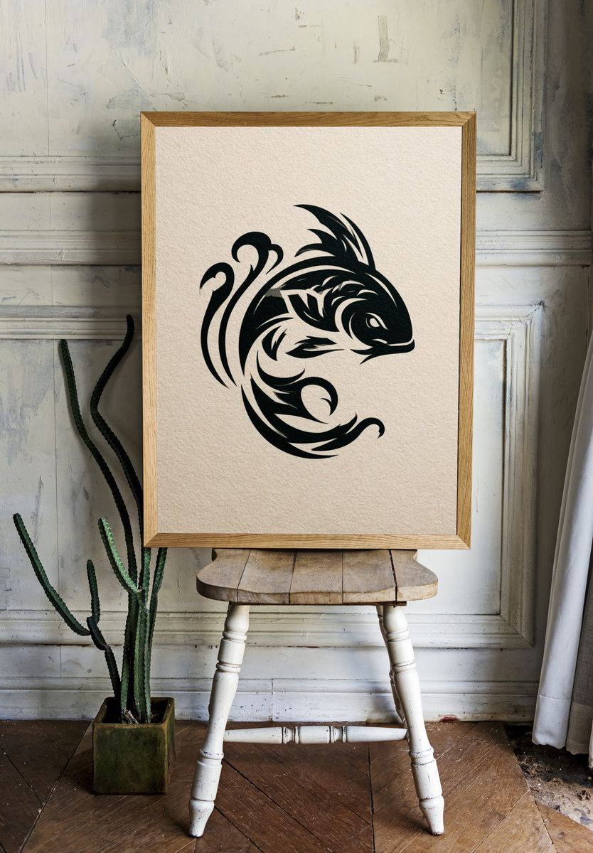 Tribal Fish Illustration Poster. room preview