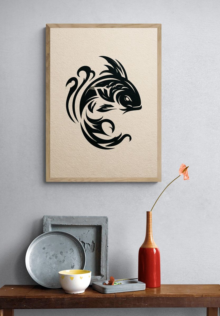 Tribal Fish Illustration Poster. — room view 3