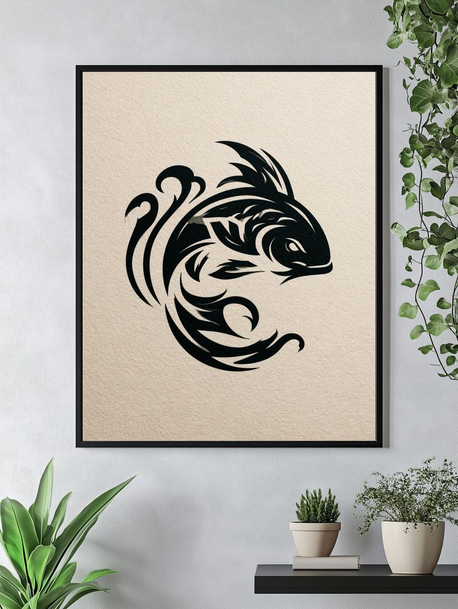 Tribal Fish Illustration Poster. — room view 4