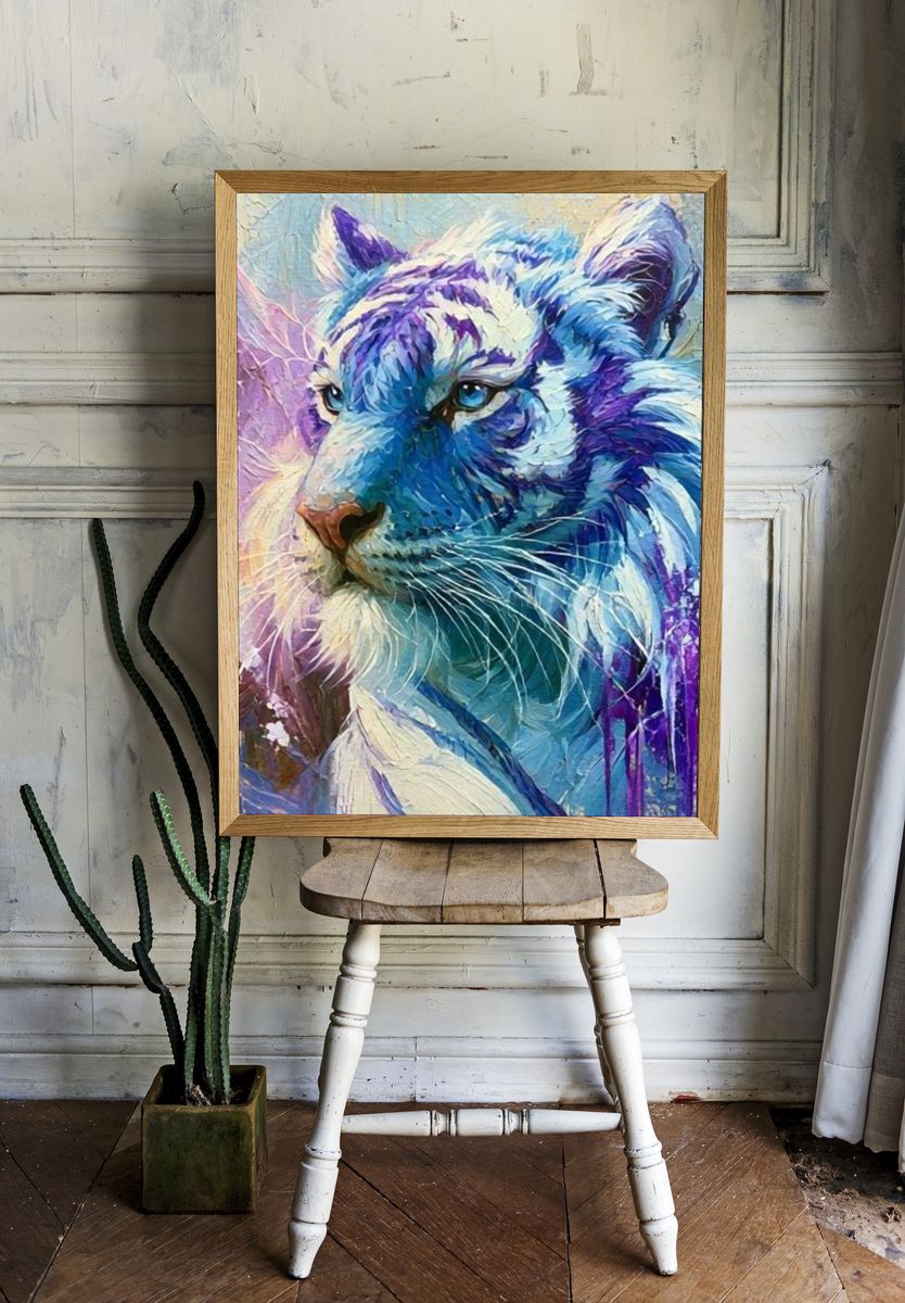 Blue Tiger Portrait Print. room preview
