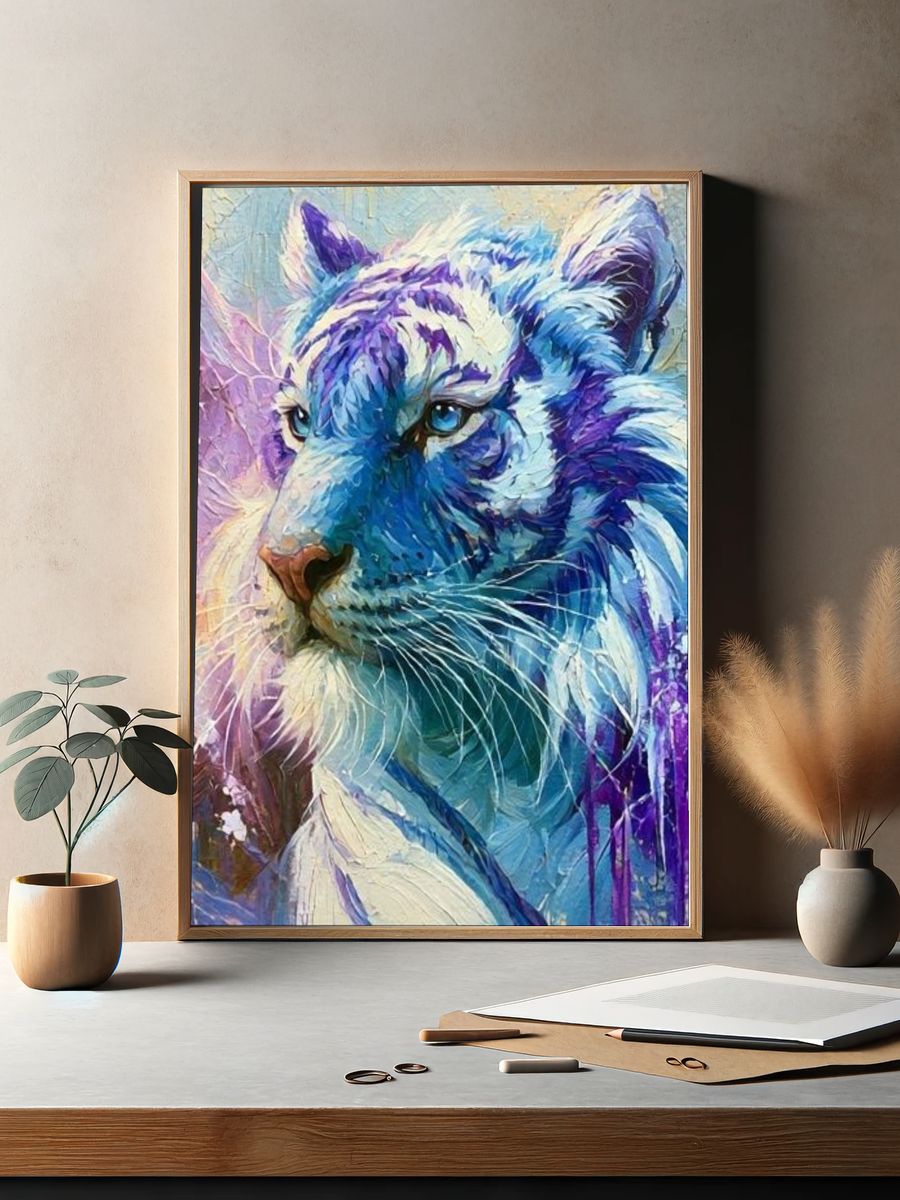 Blue Tiger Portrait Print. — room view 2