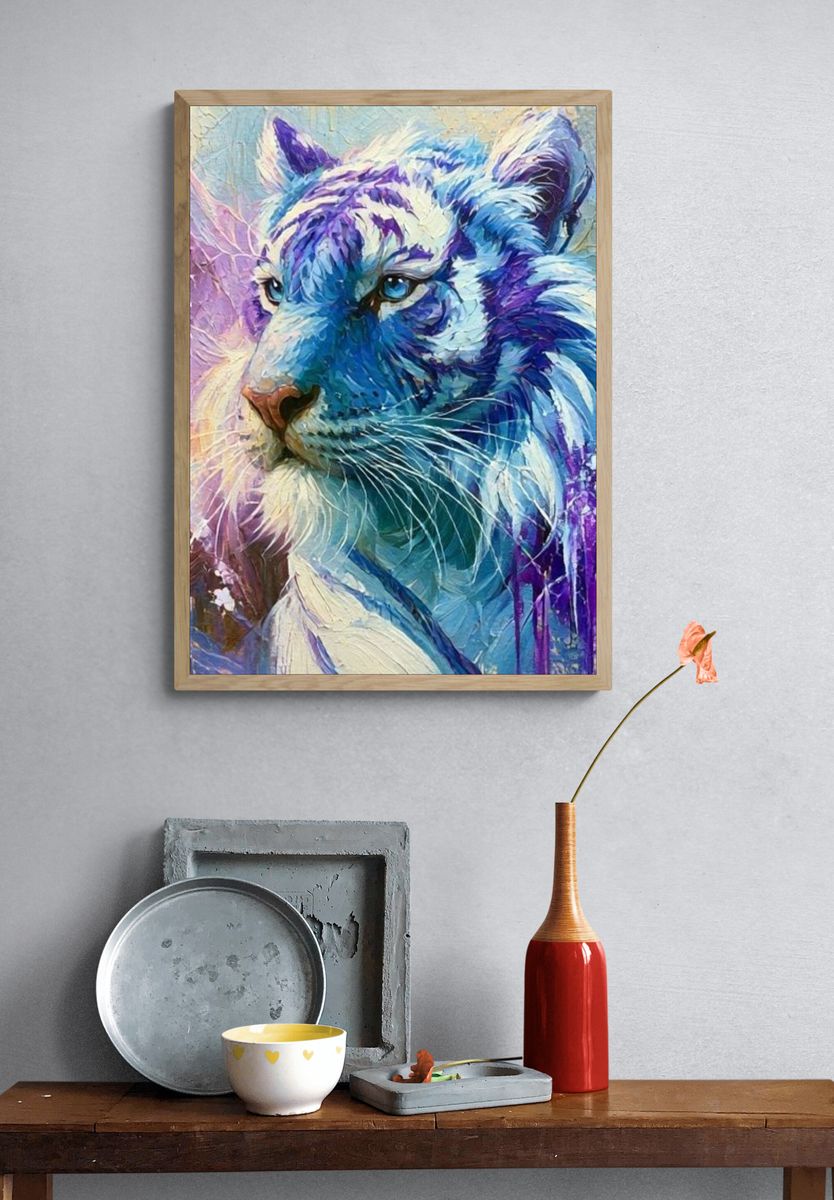 Blue Tiger Portrait Print. — room view 3