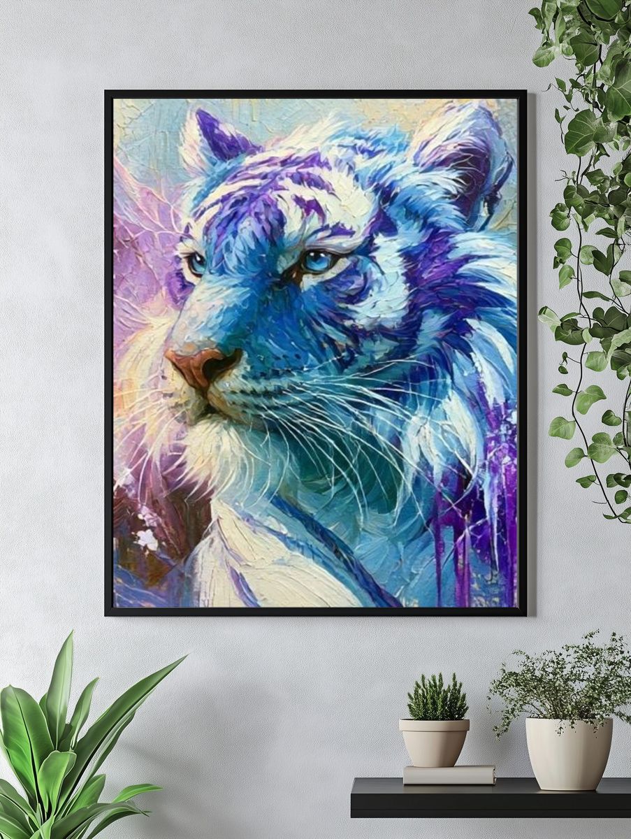 Blue Tiger Portrait Print. — room view 4
