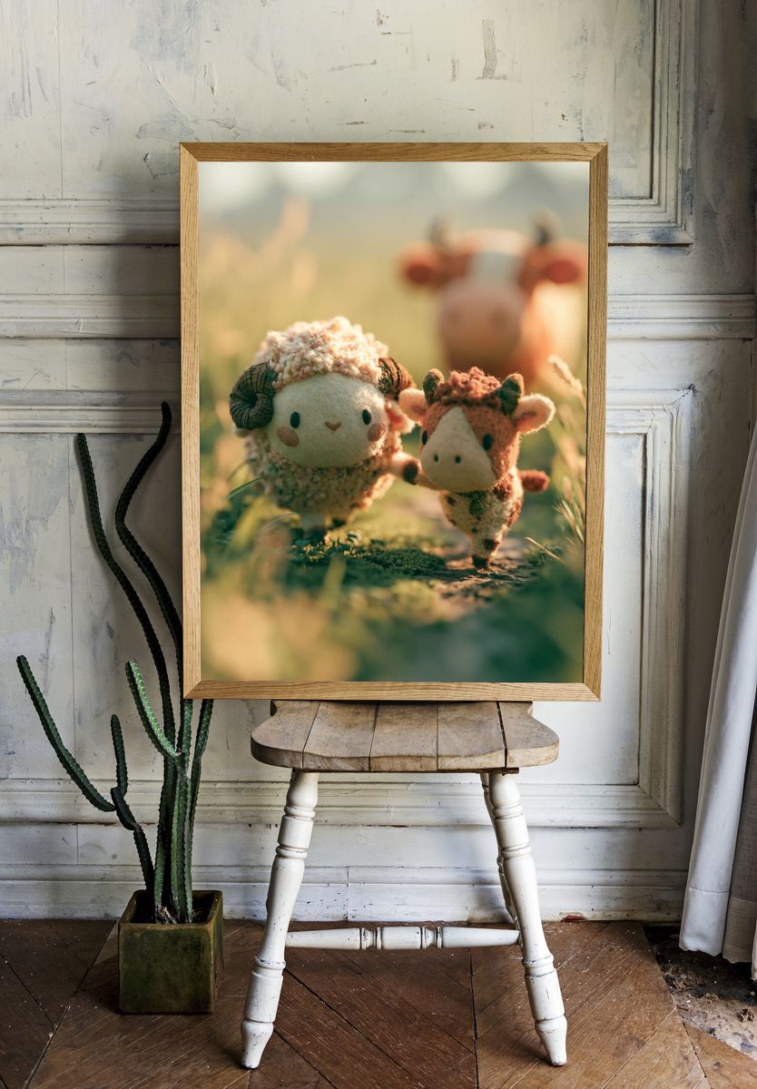 Cute Sheep and Calf Illustration Poster. room preview
