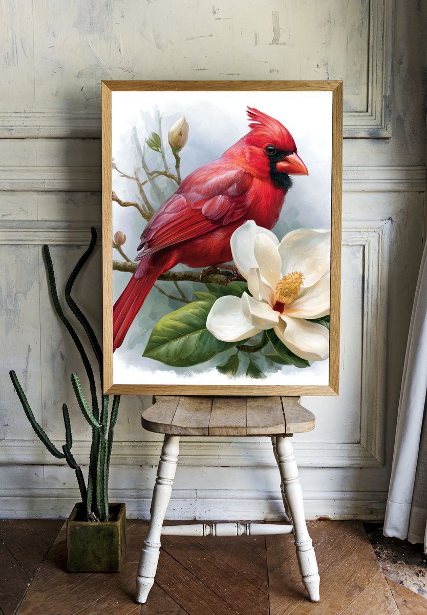 Red Cardinal and Magnolia Poster. room preview