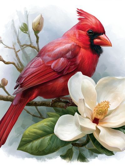 Red Cardinal and Magnolia Poster. poster