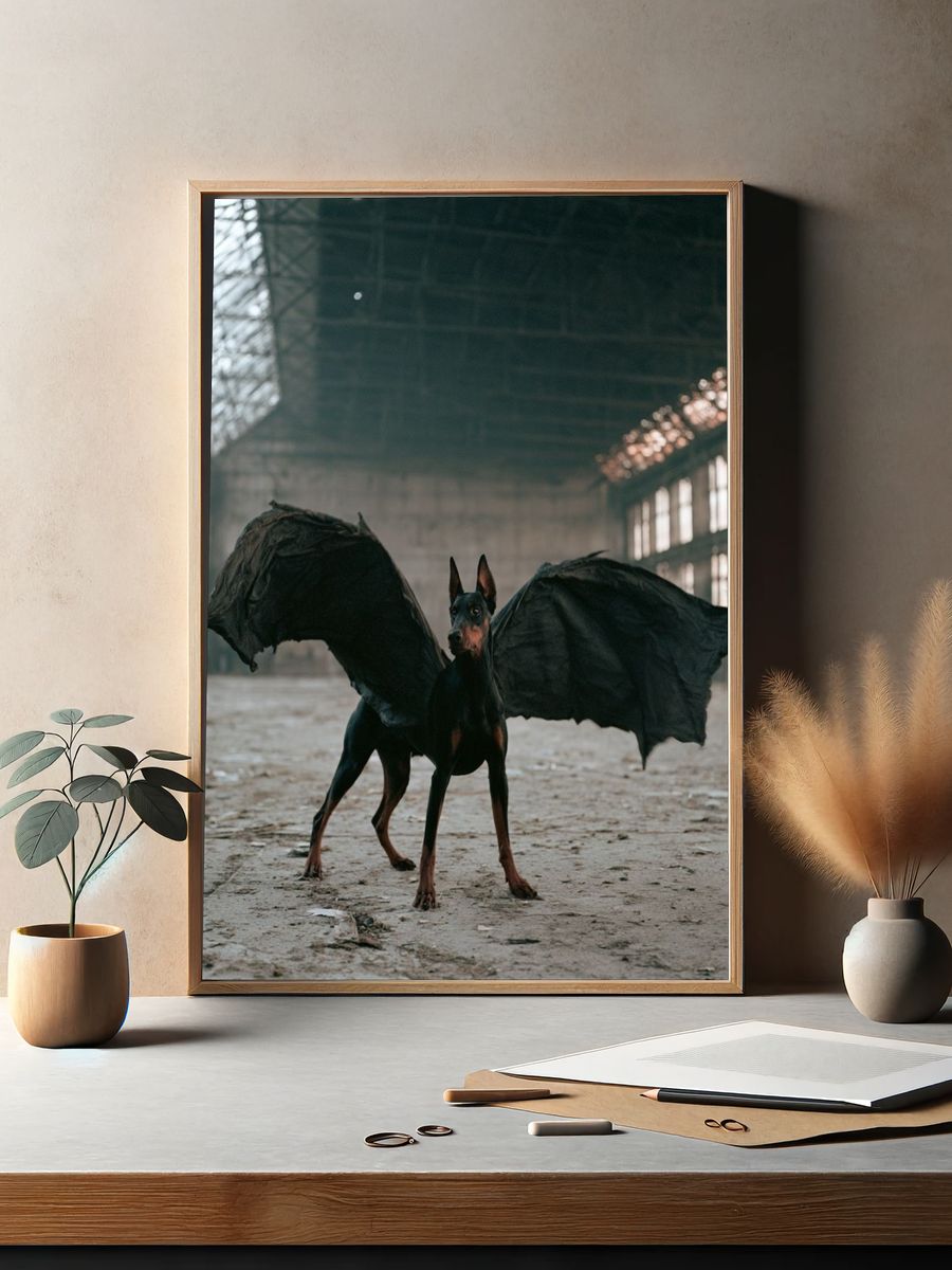 Winged Doberman Photography Poster. — room view 2