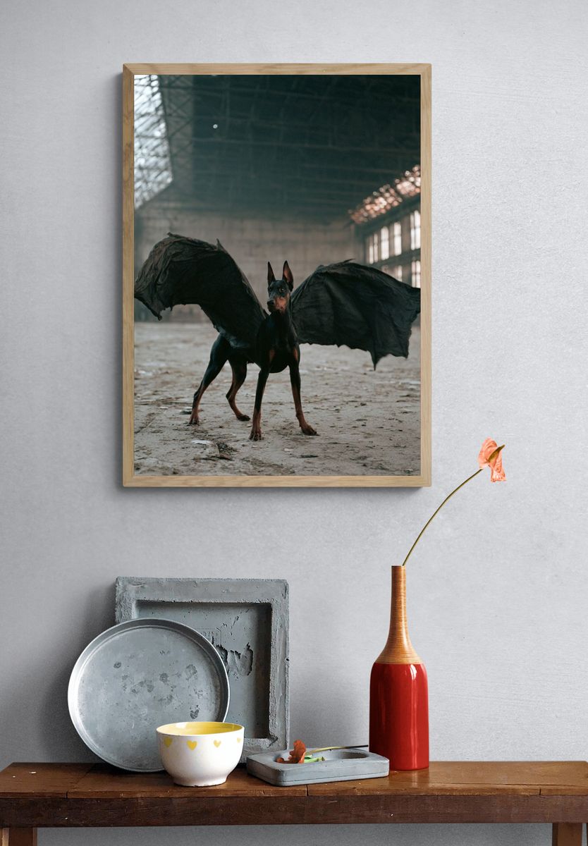 Winged Doberman Photography Poster. — room view 3
