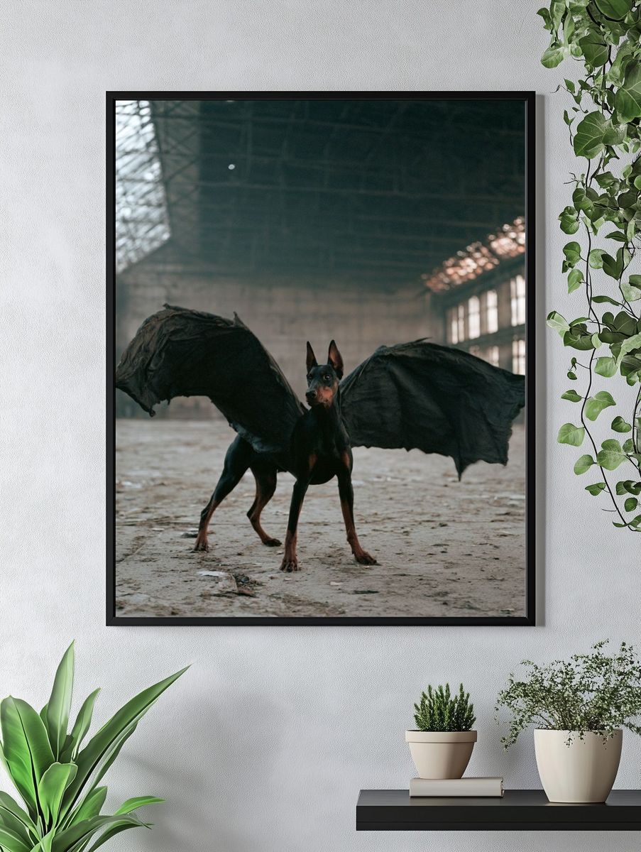 Winged Doberman Photography Poster. — room view 4