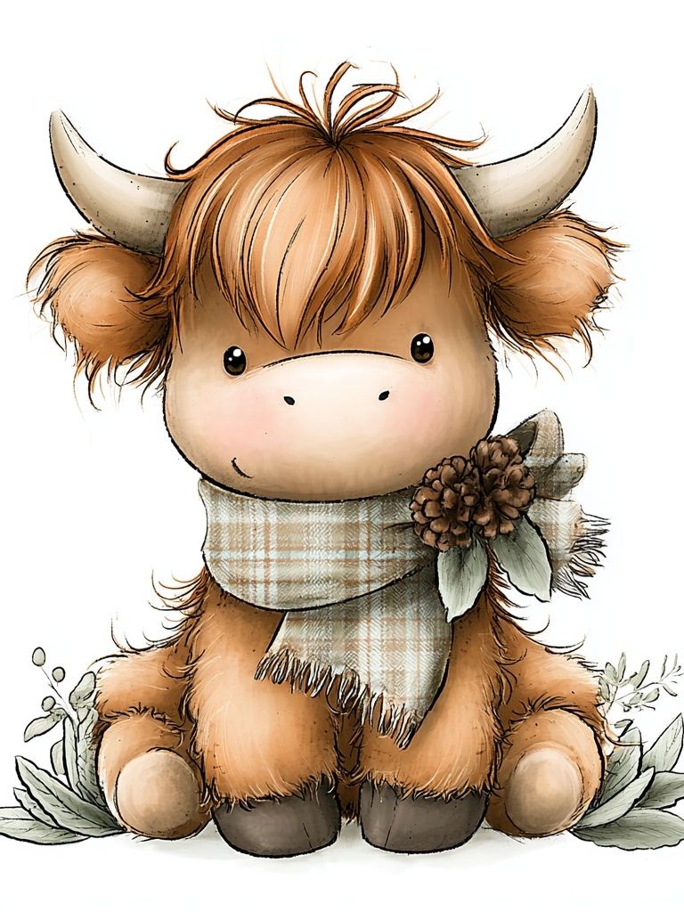 Cozy Highland Cow Illustration Poster. poster detail
