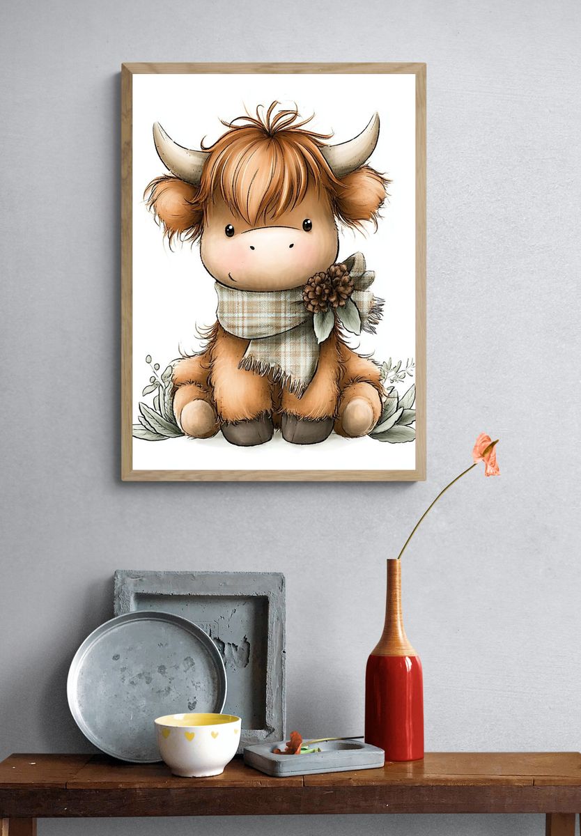Cozy Highland Cow Illustration Poster. — room view 3