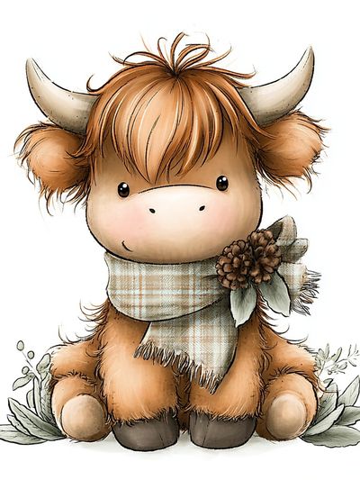 Cozy Highland Cow Illustration Poster. poster