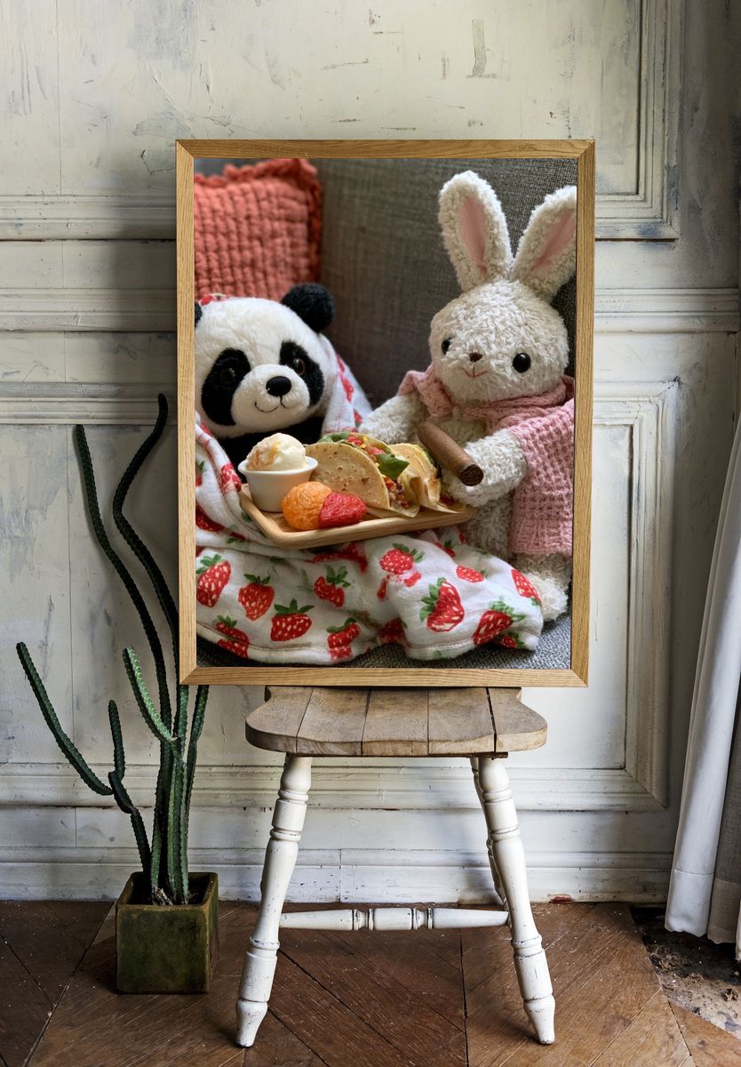 Panda and Bunny Picnic Photography Poster. room preview