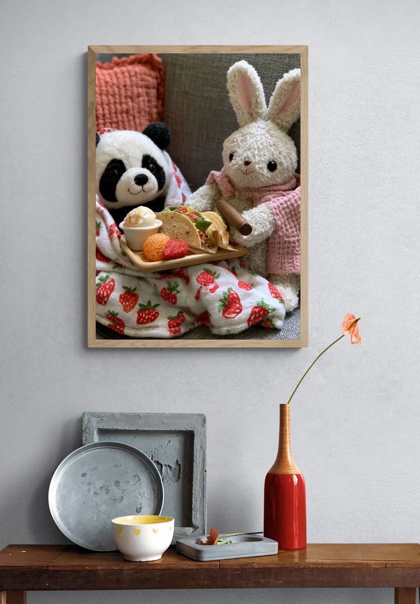 Panda and Bunny Picnic Photography Poster. — room view 3