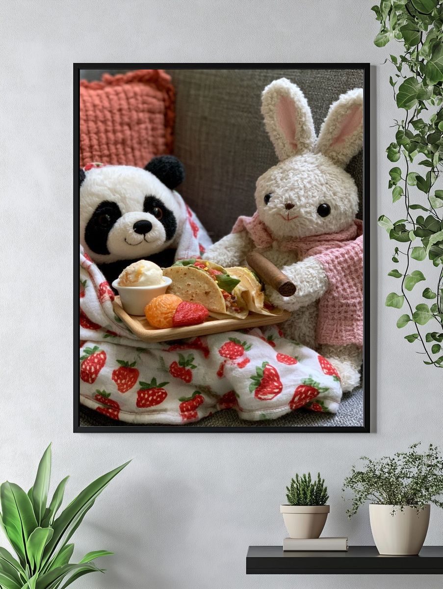 Panda and Bunny Picnic Photography Poster. — room view 4