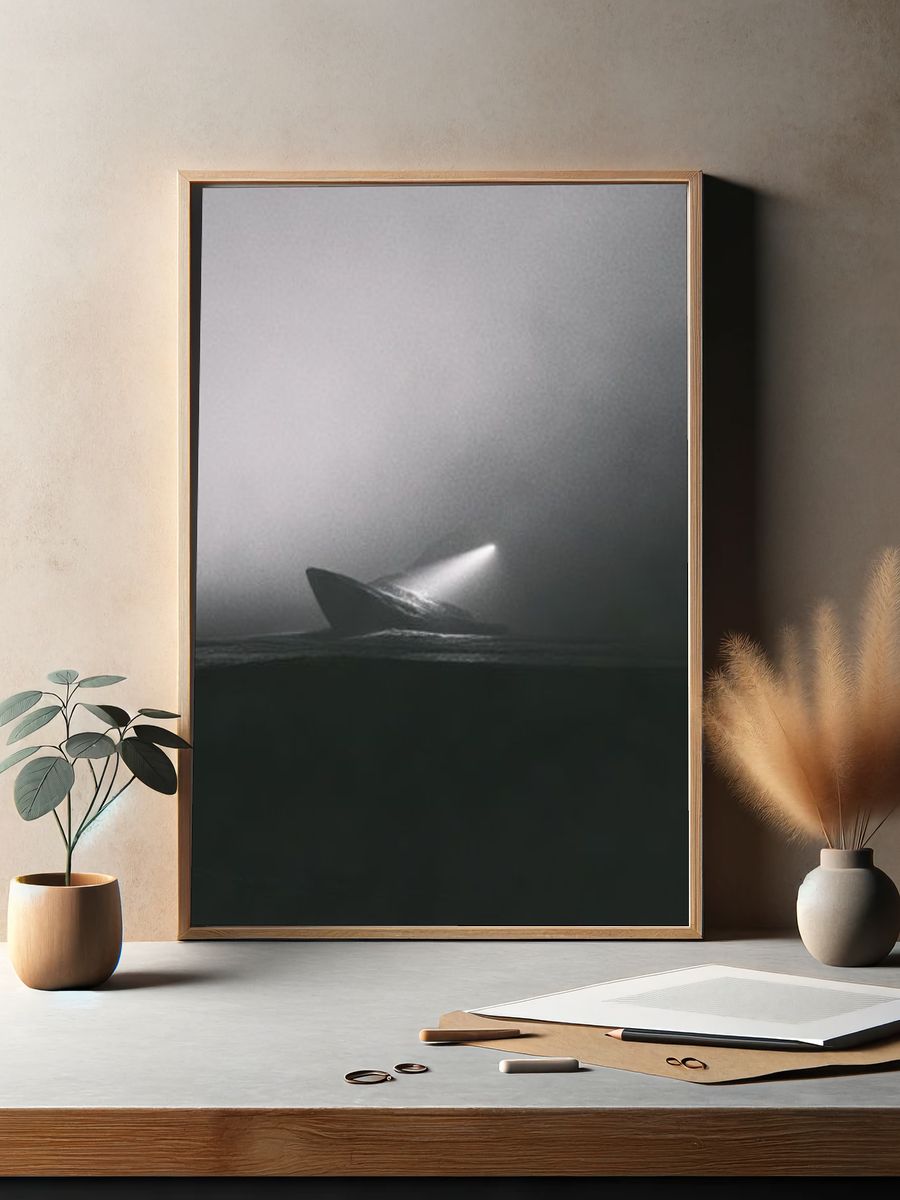Misty Whale Surfacing Poster. — room view 2