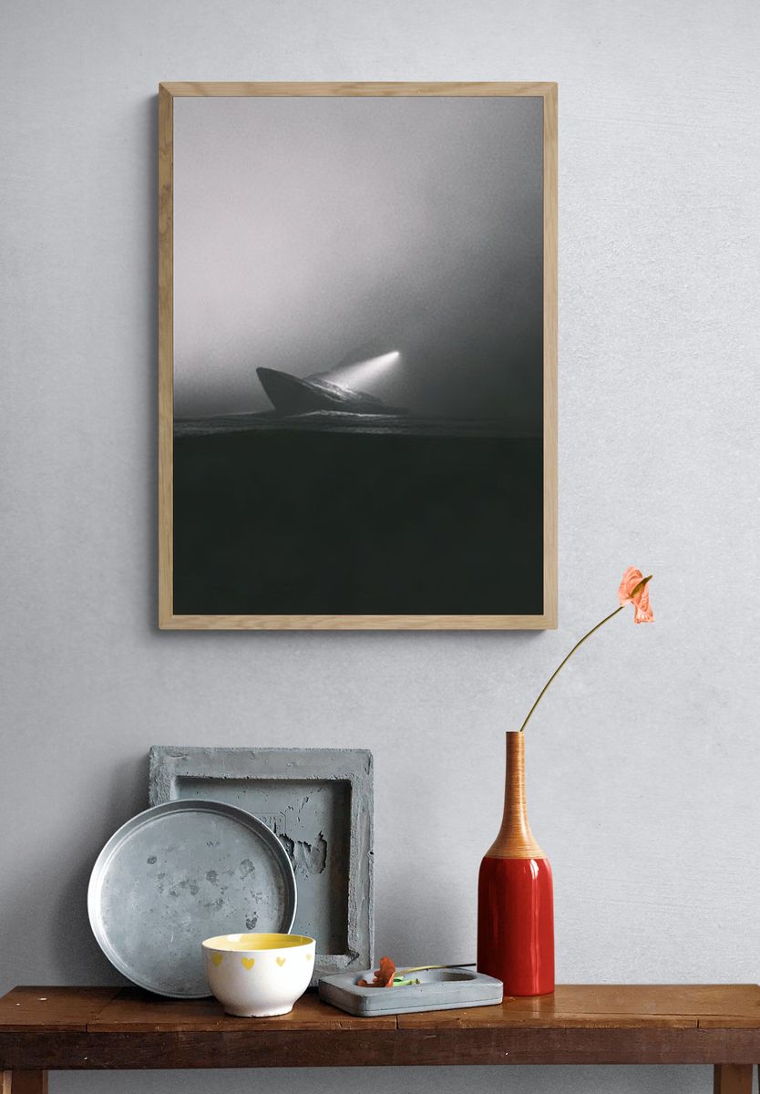 Misty Whale Surfacing Poster. — room view 3